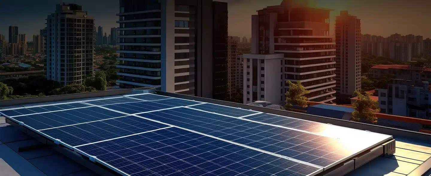 Painel solar no ambiente urbano para Energia solar para condomínios: é melhor gerar ou alugar?