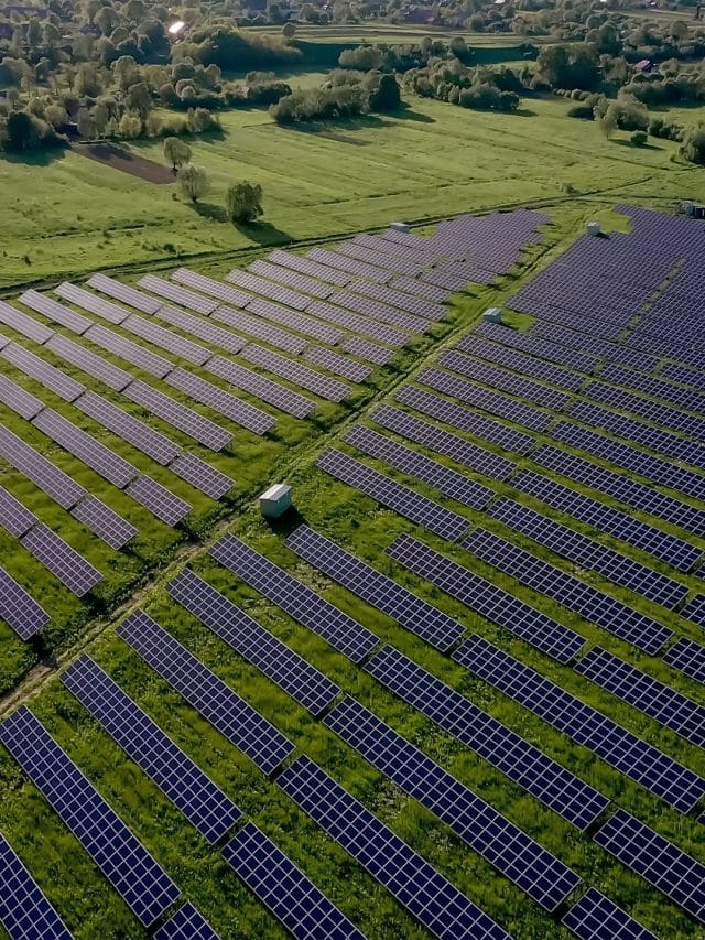 Ecology solar power station panels in the fields green energy at sunset landscape electrical innovation nature environment