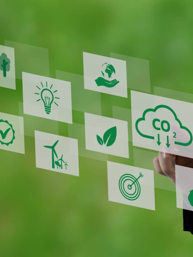 Organizations or companies develop carbon credit business virtual screen. Reduce CO2 emissions. Sustainable business development concept.