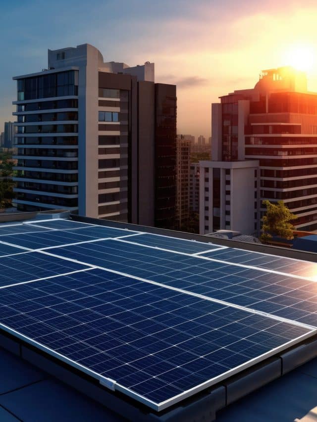 Solar panels on rooftop Renewable Energy in the city