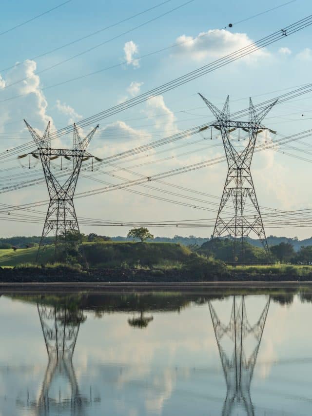 Electrification towers in the lake of the Itaipu Dam, Foz do Iguacu, Parana, Brazil on May 19, 2015.