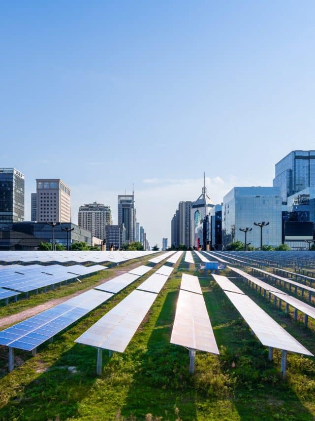 City and photovoltaic panel combined with landscape
