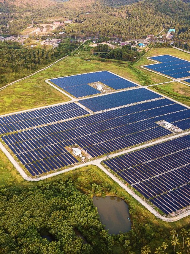 Solar panels in aerial view