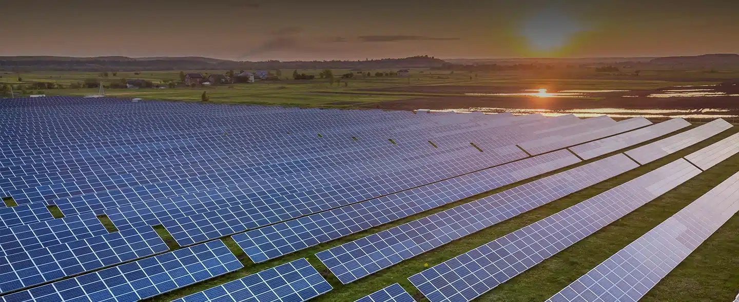 Fileiras de paineis solares para artigo sobre O que é uma ferramenta de gestão de usina solar