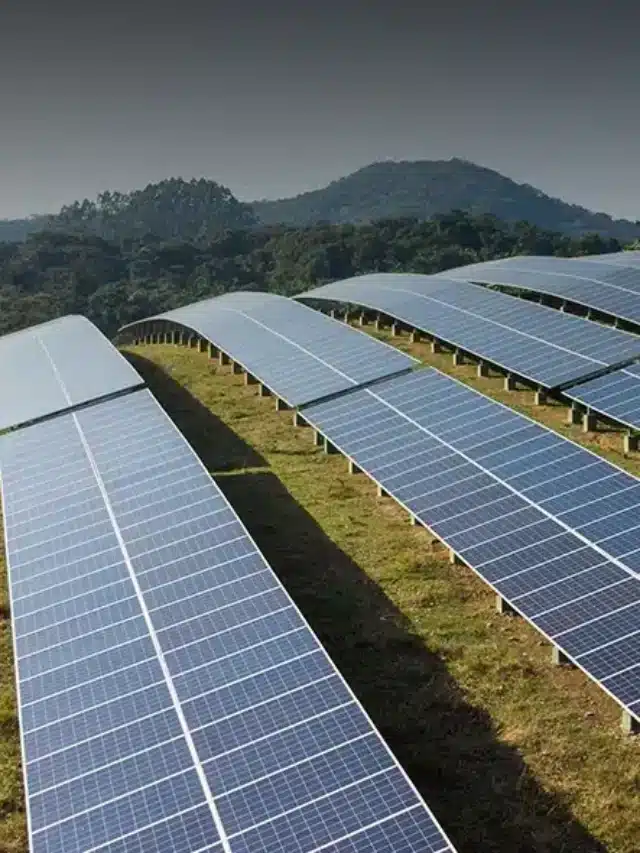 Painéis solares ao fundo, árvores e montanhas Veja como é possível ganhar dinheiro com energia solar
