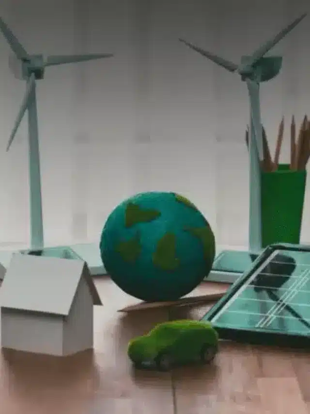 Mesa de trabalho com objetos "sustentaveis" para Conheça exemplos de tecnologias sustentáveis