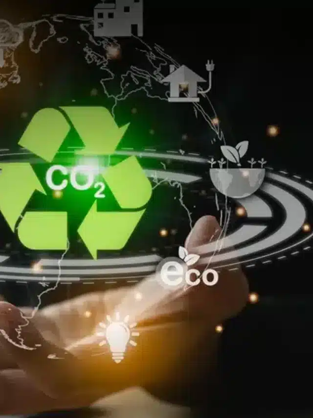 Pessoa com simbolo de CO2 na mão esticada para O que são tecnologias sustentáveis e para quê servem