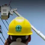 Técnico supervisiona trabalho na rede elétrica para Transmissão e distribuição de energia elétrica