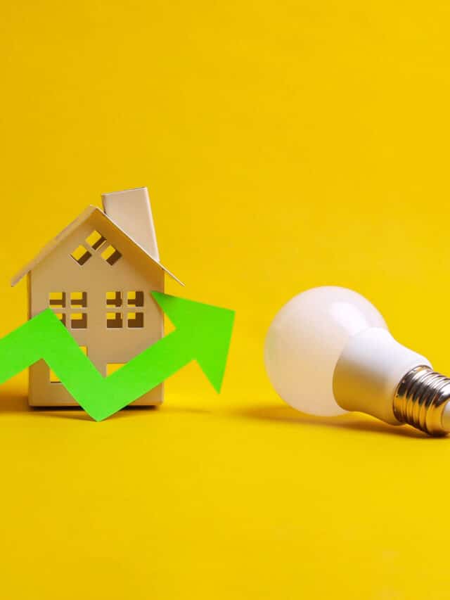 green-growing-up-arrow-symbol-white-led-light-bulb-house-miniature-yellow-background-save