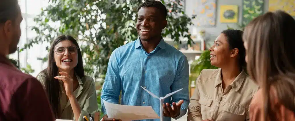 Pessoas de tecnologia tentando alcançar metas ambiciosas para cooperativa de energia solar