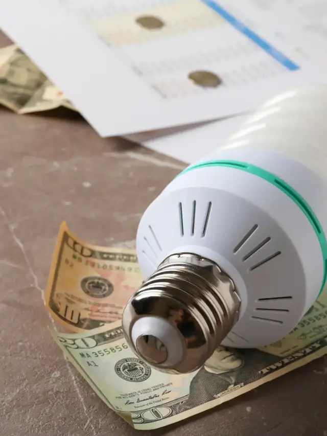 Close-up de uma lâmpada e cédulas de dinheiro para exemplificar artigo sobre energia por assinatura.