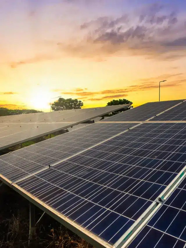Usina solar ao pôr do sol representando a busca por informações técnicas confiáveis na gestão de usinas solares.