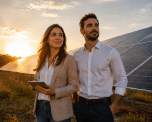 assessor de energia construindo relacionamento em projeto de energia solar