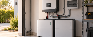 Bateria para nobreak com inversor instalada em ambiente residencial para backup de energia em quedas de luz.