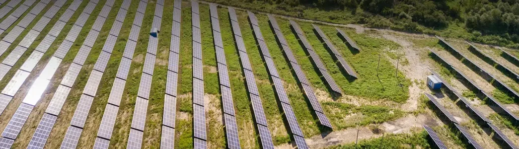 Terreno com painéis solares para artigo Como funciona o arrendamento de terras para energia solar