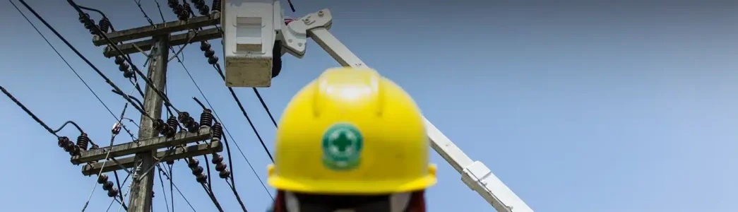 Técnico supervisiona trabalho na rede elétrica para Transmissão e distribuição de energia elétrica